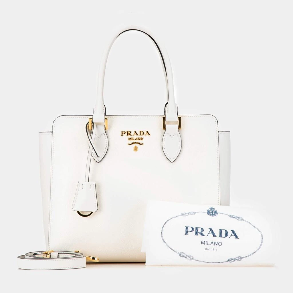 Prada Prada White Saffiano Leather Zippered Tote Bag 10