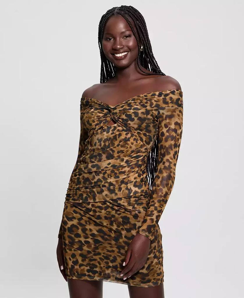 Guess Women's Kendall Printed Off-the-Shoulder Bodycon Dress - Fast And Fierce Leopard Print - Size 0