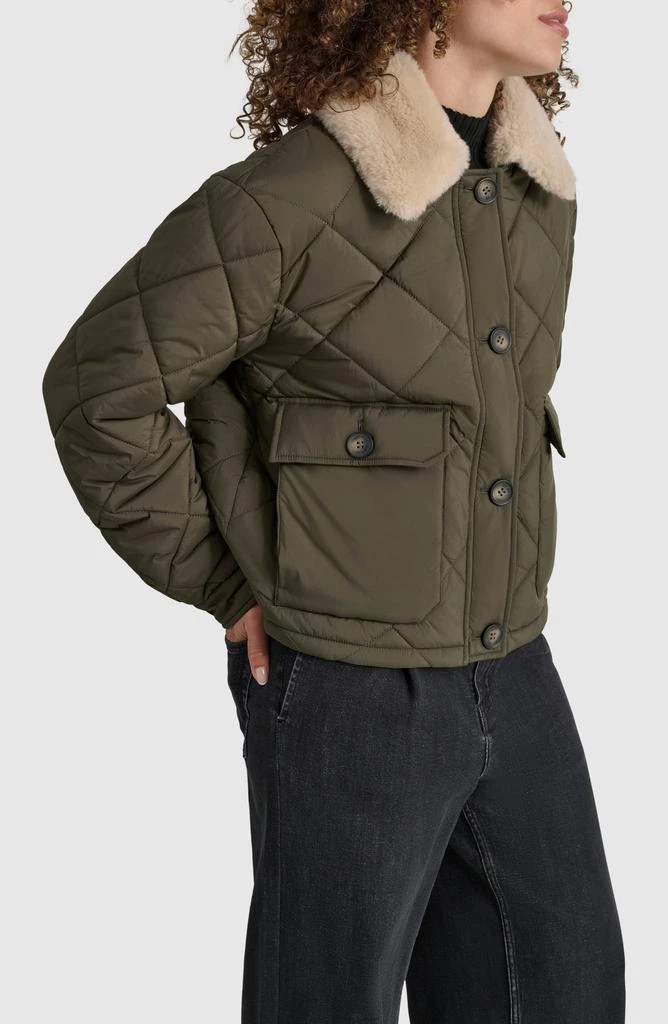 DKNY Crop Quilted Jacket with Faux Fur Trim 4