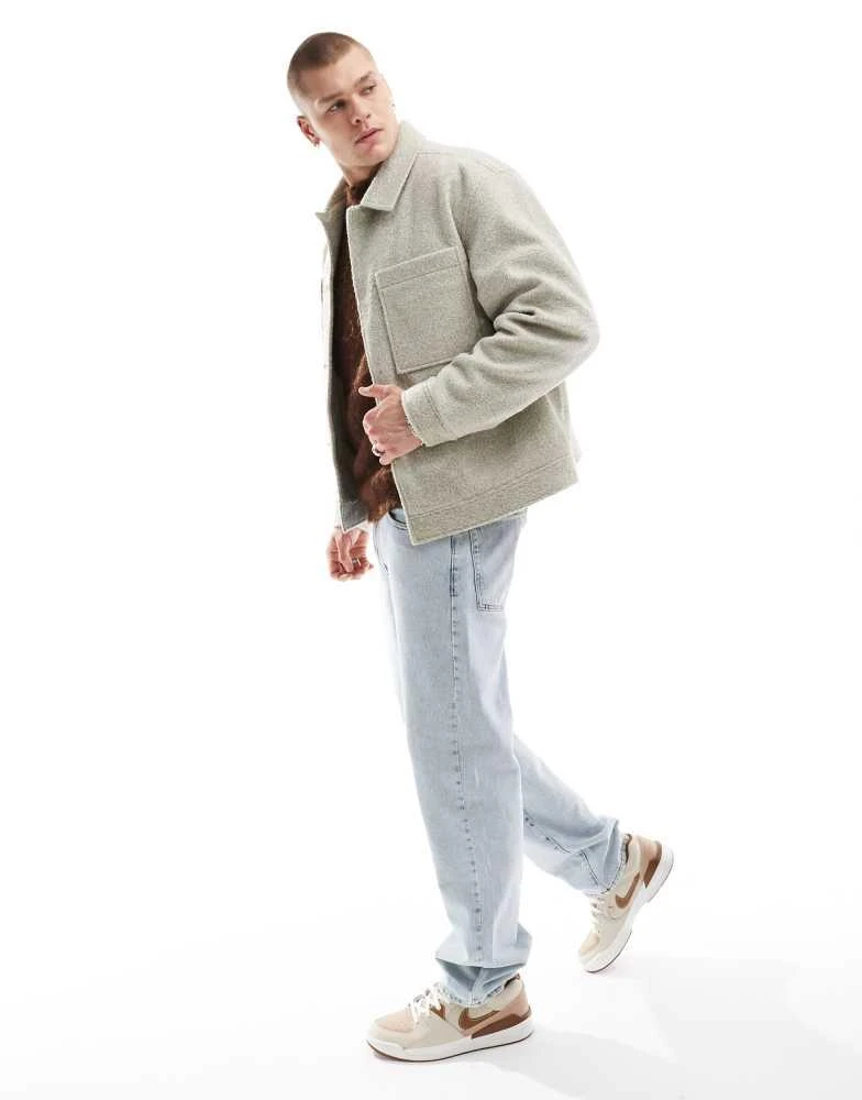 ASOS ASOS DESIGN wool look harrington jacket in green 4