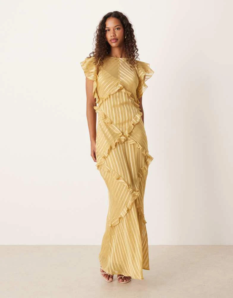 ASOS DESIGN maxi dress with frill body detail in yellow stripe  On Sale  Now with Up to 17% Off | Discover Exclusive Deals & Savings at BeyondStyle   Authentic ASOS Home|women