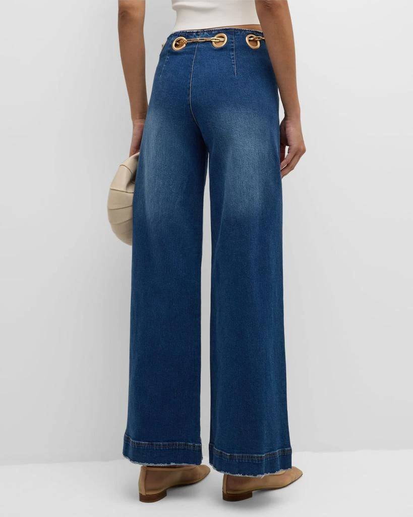 Cult Gaia Sydney Belted Grommet Wide-Leg Denim Pants 6