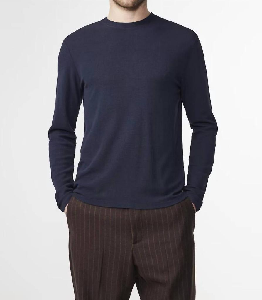 NN07 Clive Waffle Knit Tee In Navy Blue