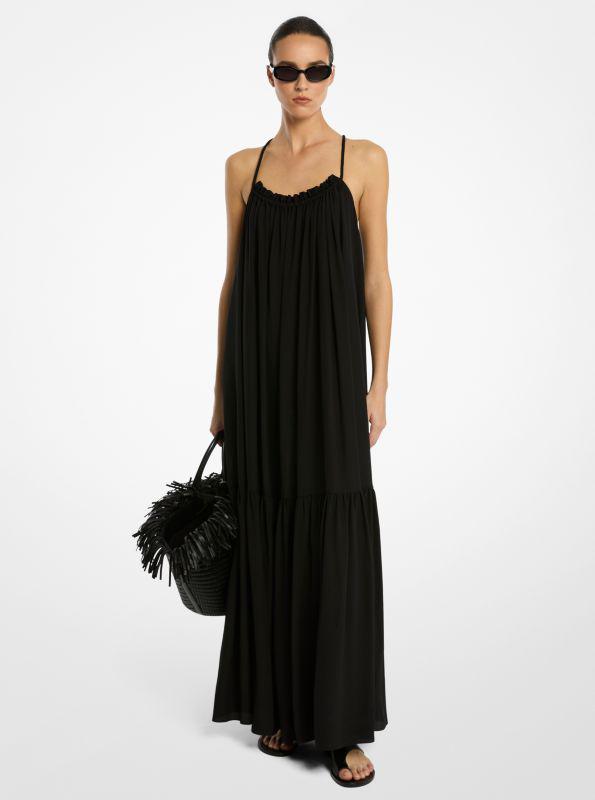 Michael Kors Silk Crepe De Chine Draped Backless Dress