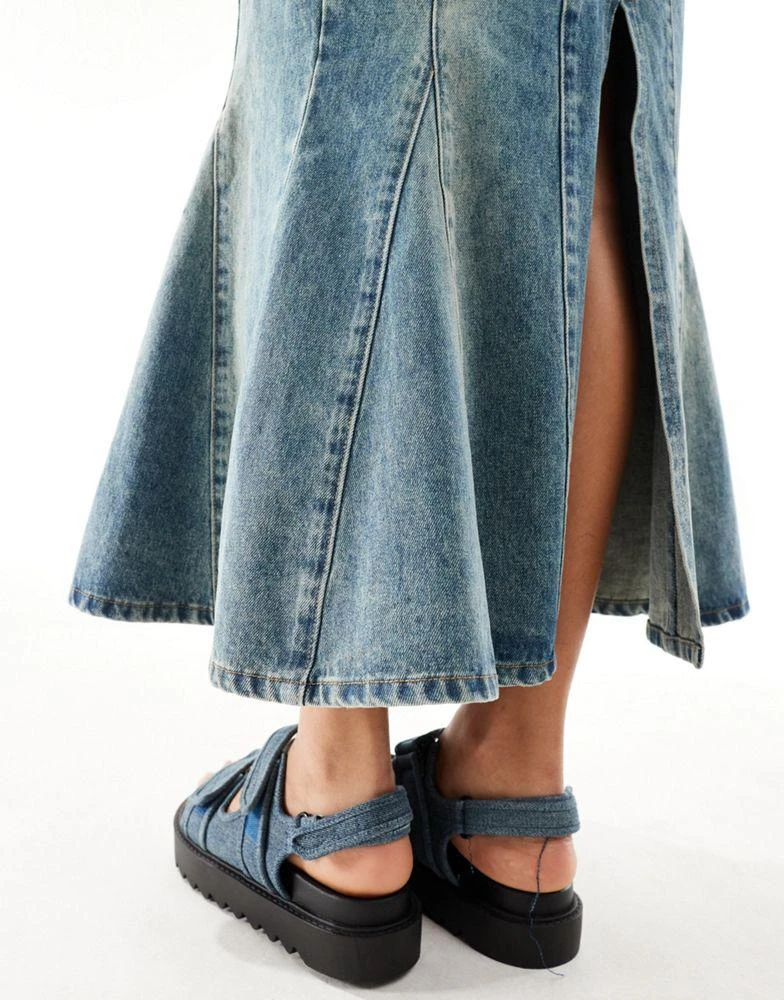 The Ragged Priest The Ragged Priest fitted 90s maxi denim dress in overdye blue 3