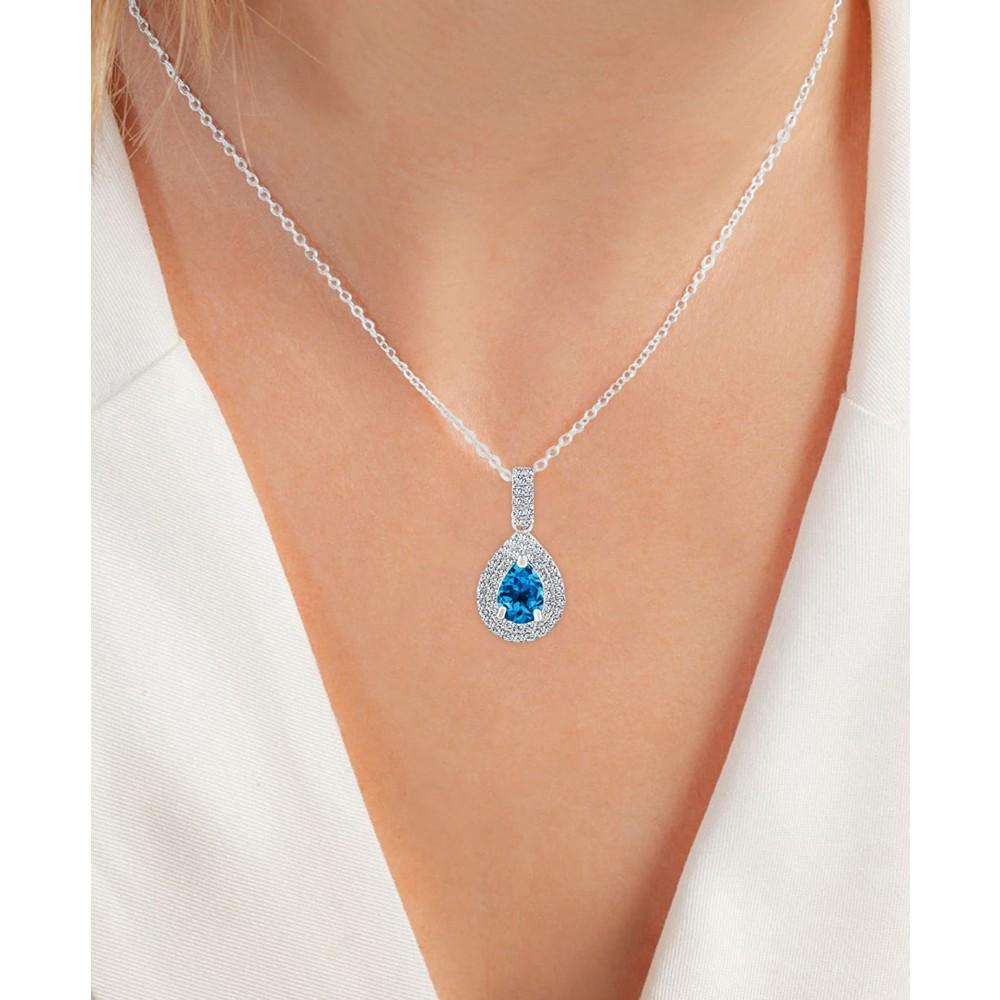 Macy's 2-Pc. Set Swiss Blue Topaz (2-7/8 ct. t.w.) & Lab-Grown White Sapphire (1 ct. t.w.) Teardrop Halo Pendant Necklace & Matching Stud Earrings in Sterling Silver