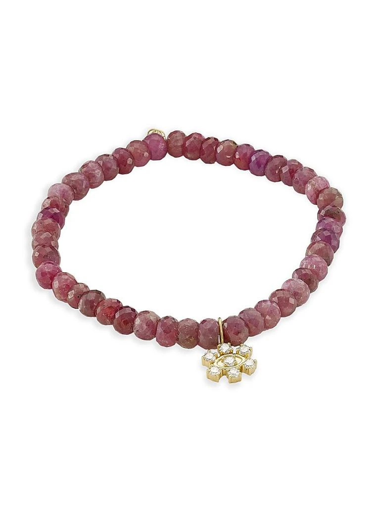 Sydney Evan 14K Yellow Gold, Pink Sapphire, 
0.36 TCW Diamond Beaded Stretch Bracelet