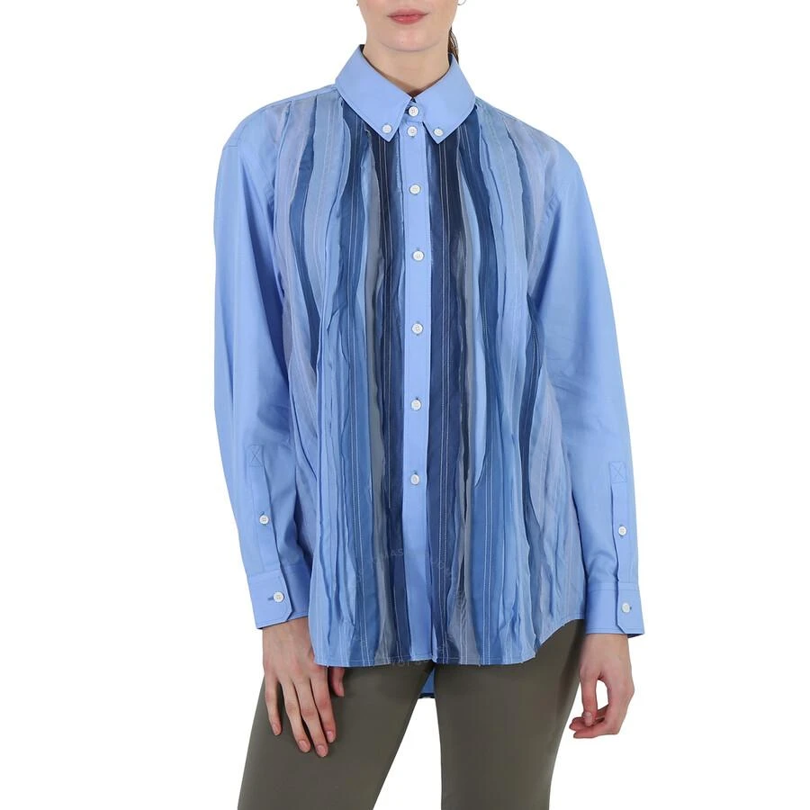 Burberry Ladies Vivid Cobalt Silk Pleated Shirt 1