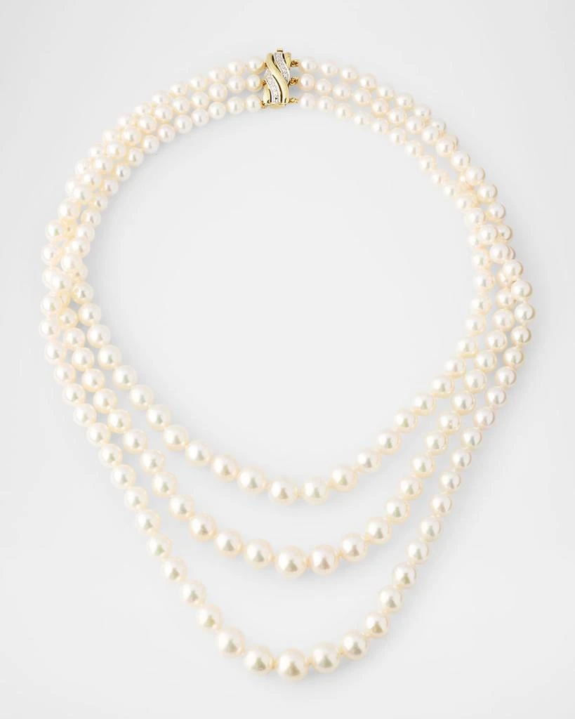 BELPEARL 14K Yellow Gold 3-Row Graduated Akoya Pearl Necklace, 19.5"L 1