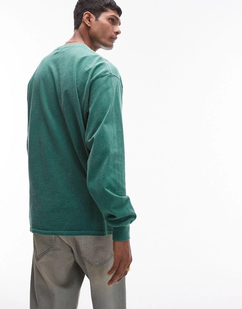 Topman Topman vintage wash long sleeve t-shirt in sport green 3