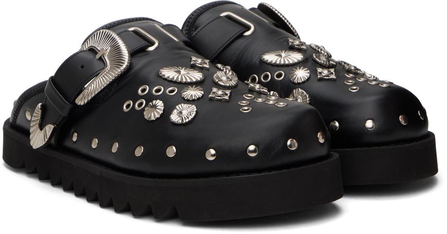 Toga Virilis Black Eyelet Metal Sabot Loafers - Business