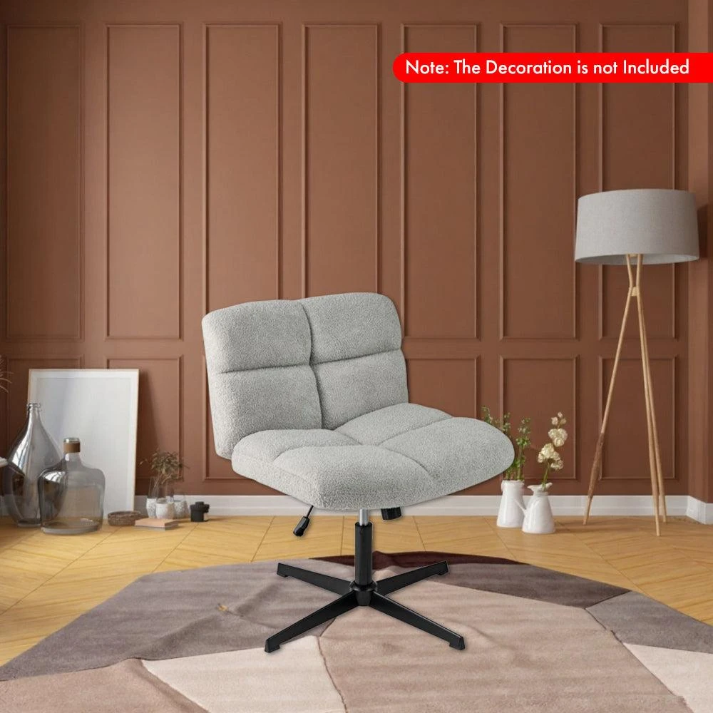 Hivvago Armless Cross-Legged Office Chair with Faux Lamb Fleece Upholstery and Adjustable Height 2