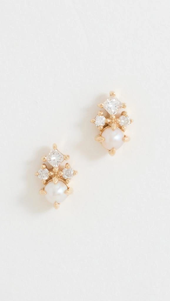 MATEO 14k The Little Things Tri Diamond and Pearl Studs 1