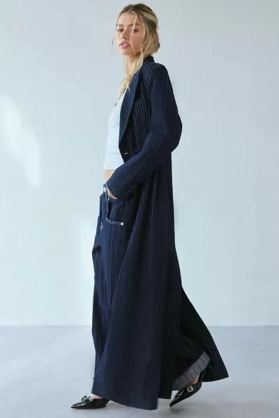 AFRM AFRM Quinn Pinstripe Denim Longline Blazer 2