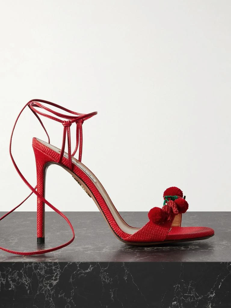Aquazzura Chilli 105 带缀饰拉菲草皮革凉鞋  - IT35 1
