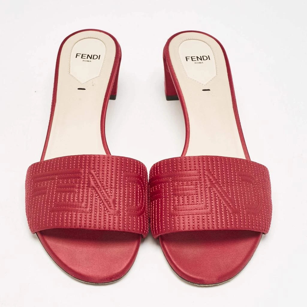 Fendi Fendi Red Satin Logo Embroidered Block Heel Slide Sandals Size 40 3