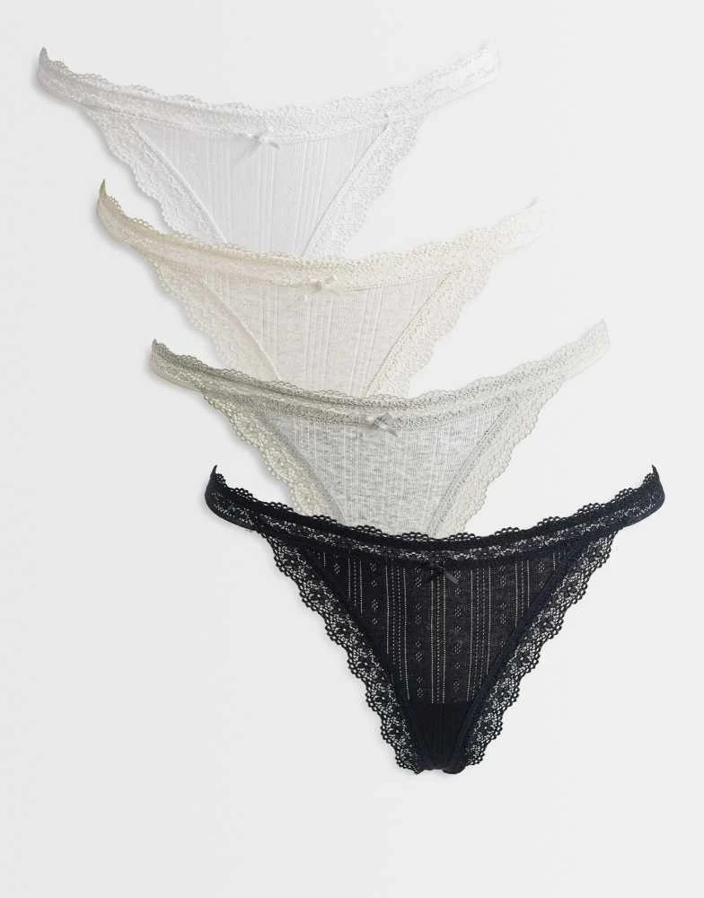 Cotton On Cotton On 4 pack cotton lace G string in multi