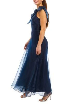 Eliza J J Womens Sleeveless Halter Tie Neck Satin Gown 3