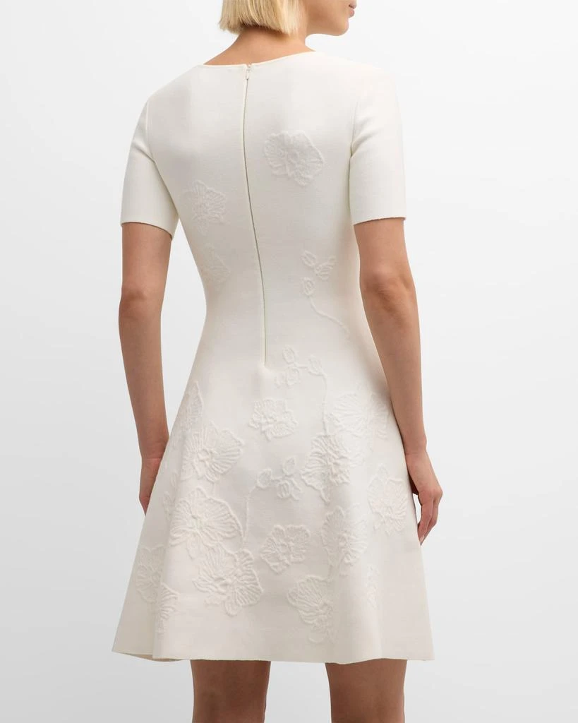 Oscar de la Renta Short-Sleeve Orchid Jacquard Fit-&-Flare Mini Dress 5