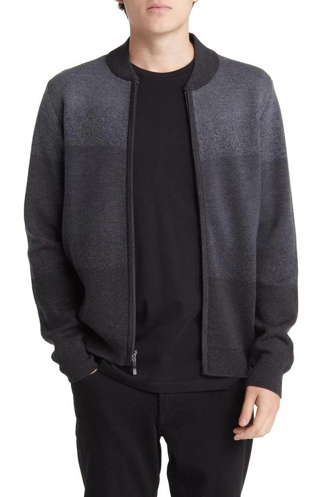 Robert Barakett Crosswoods Ombré Jacquard Merino Wool Zip-Up Sweater Jacket