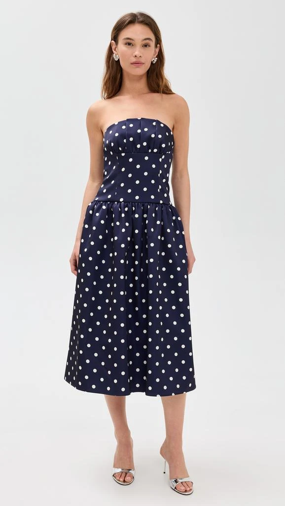 Self Portrait Navy Polka Dot Satin Midi Dress 6