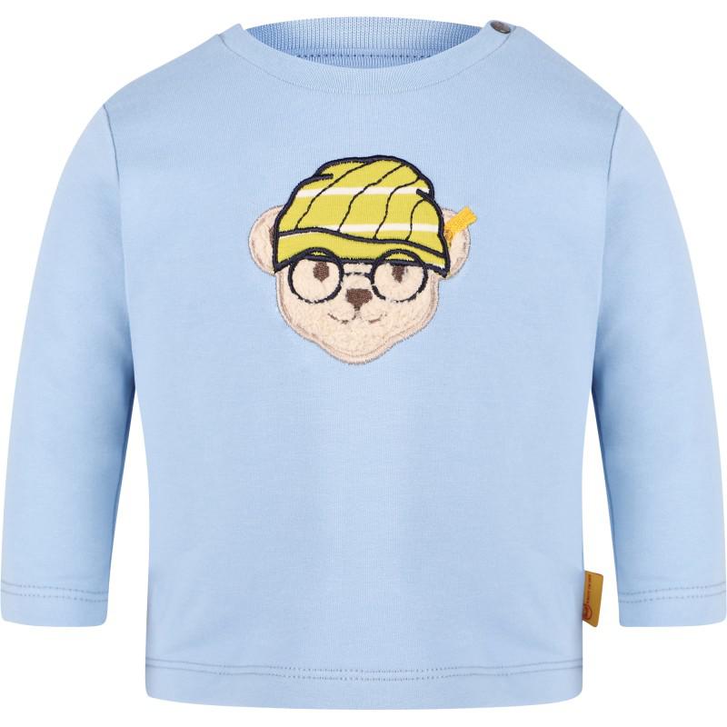 Steiff Logo bear in beanie long sleeved t shirt in blue