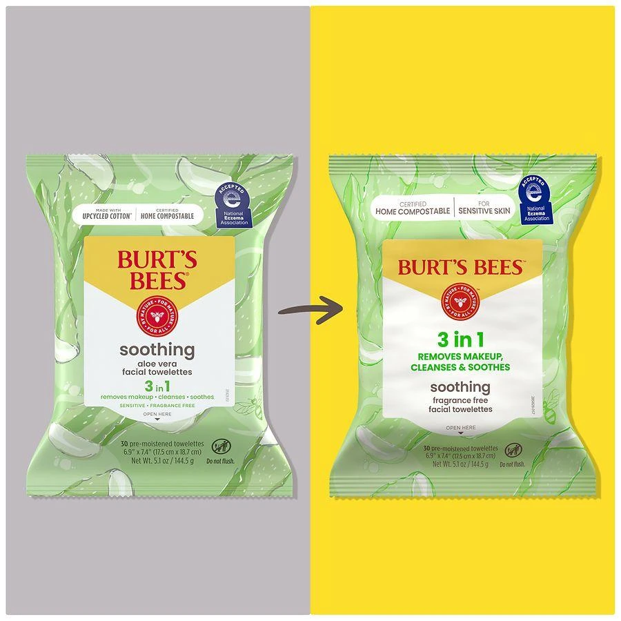 Burt's Bees Soothing 3-in-1 Pre-Moistened Towelettes for Sensitive Skin Aloe Vera 5