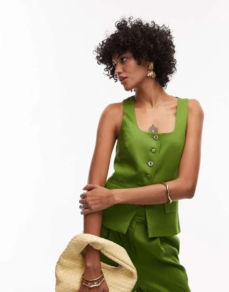 Shop Topshop co ord premium wedding guest occasion scoop neck longline  waistcoat in green on Sale at BeyondStyle  Get 10% Off Topshop co ord  premium wedding guest occasion scoop neck longline
