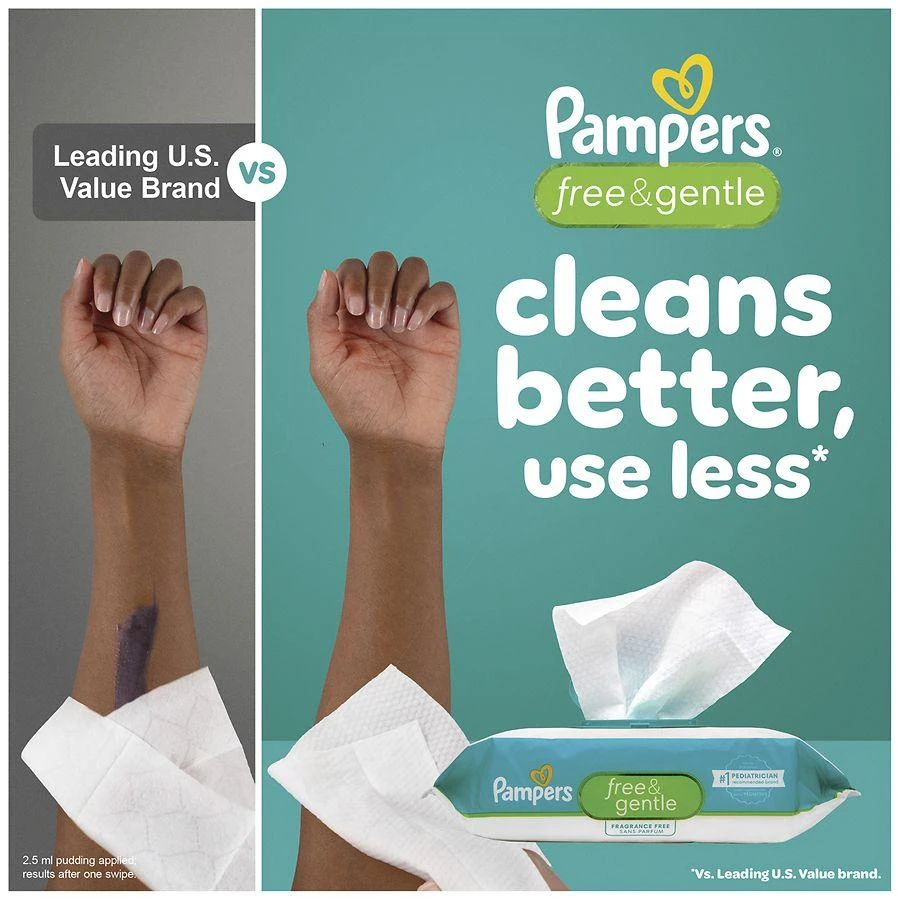 Pampers Free & Gentle Baby Wipes, 99% Water, Hypoallergenic, 100% Plant Based Unscented, 52 5