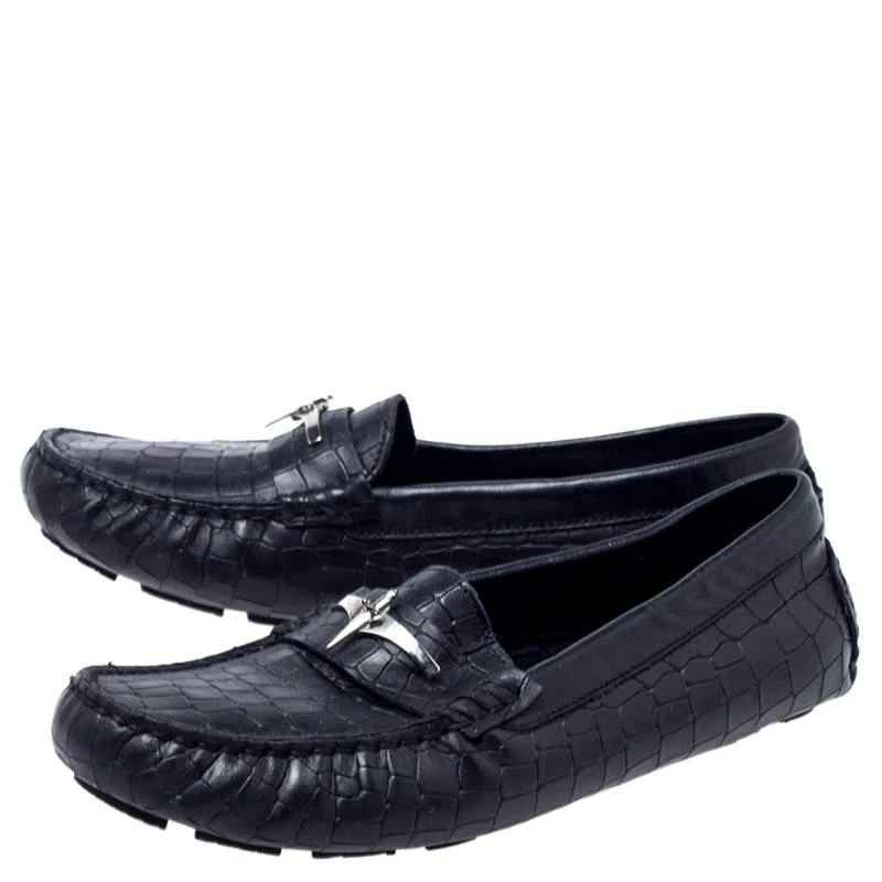 Cesare Paciotti Black Croc Embossed Leather Slip On Loafers  display picture 1