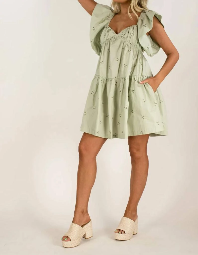 En Saison Poplin Sweetheart Neckline Mini Dress In Sage 3