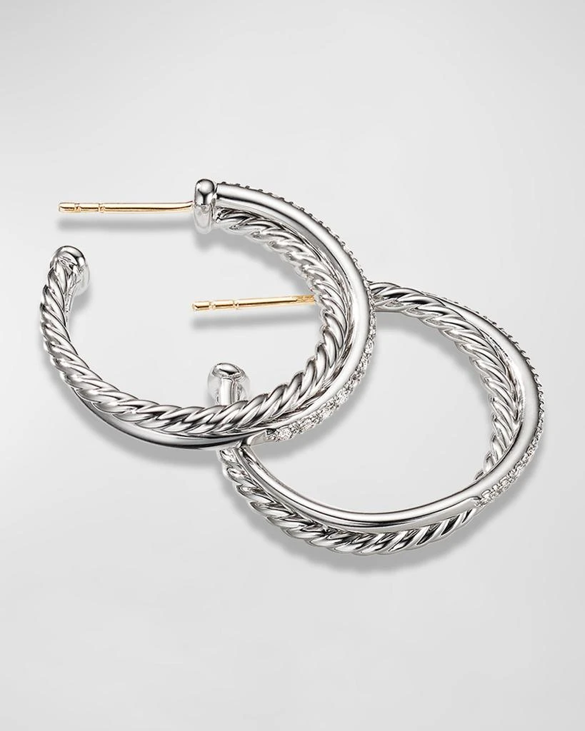 David Yurman DY Crossover Medium Hoop Earrings w/ Diamonds 3