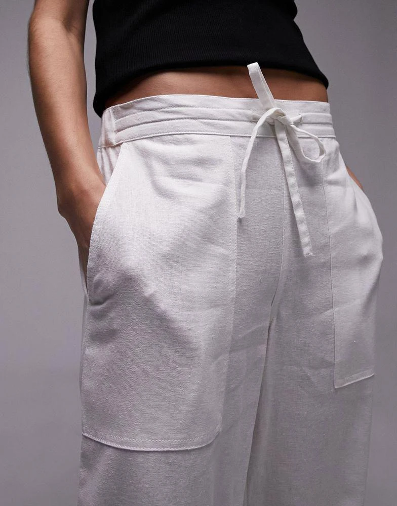 Topshop Topshop straight leg linen trouser in white 5