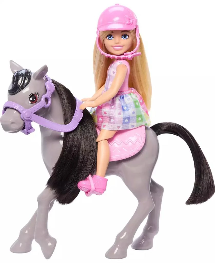 Barbie Chelsea Doll and Horse Toy Set, Includes Helmet Accessory, Doll Bends at Knees to "Ride" Pony 1