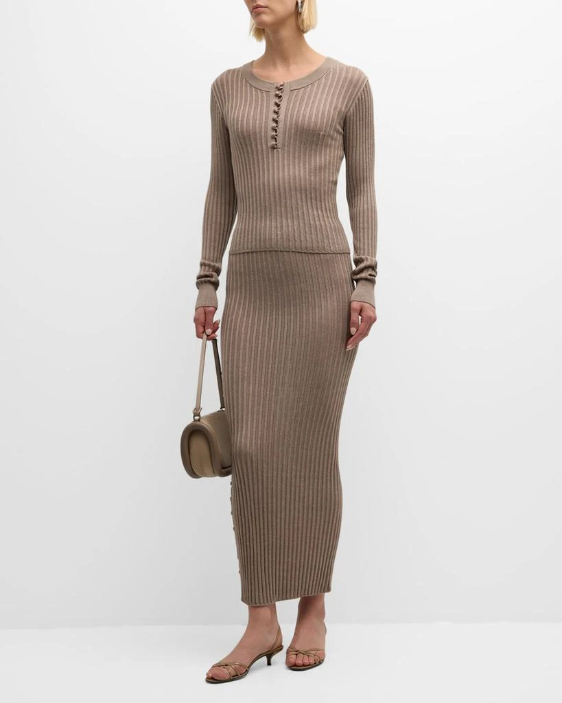 ADAM LIPPES Parker Cashmere-Silk Rib Knit Long-Sleeve Henley Sweater 3