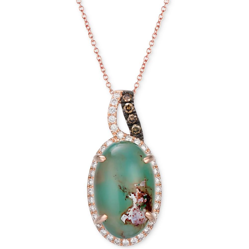 Le Vian Chocolatier® Peacock Aquaprase (6 ct. t.w.) & Diamond (1/3 ct. t.w.) Oval Halo 18" Pendant Necklace in 14k Rose Gold