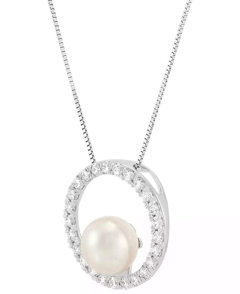 Grown With Love Cultured Freshwater Pearl (8mm) & Lab Grown Diamond (1/2 ct. t.w.) Open Circle 18" Pendant Necklace in 14k White Gold 3