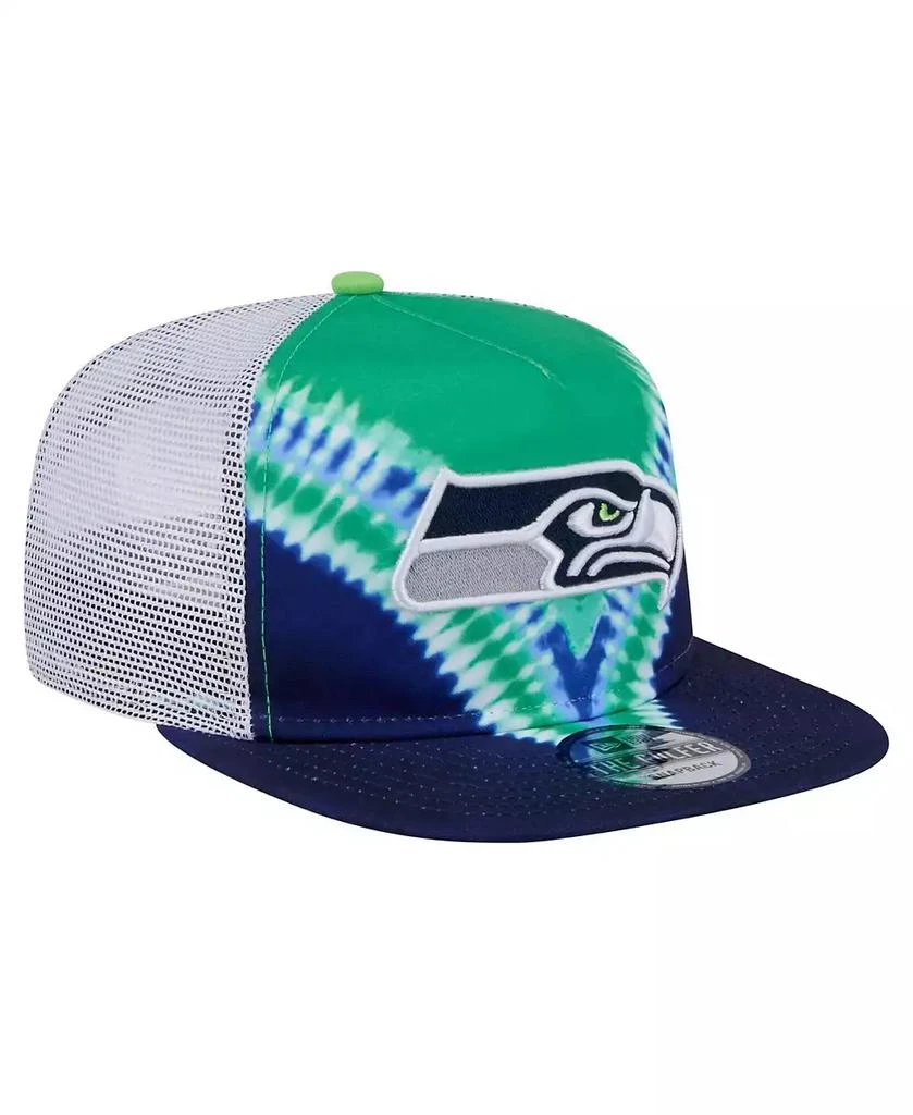 New Era Men's Neon Green/College Navy Seattle Seahawks Throwback Dye Golfer Snapback Hat 3