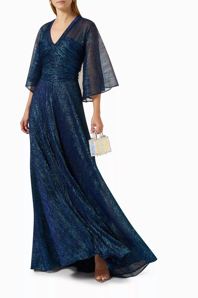 Talbot Runhof Talbot Runhof - Hottie Metallic Voile 3/4 Sleeve V Neck Gown