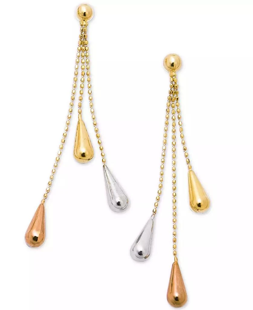 Italian Gold Tri-Gold Linear Drop Earrings in 14k Gold, White Gold and Rose Gold, 2 inch 4