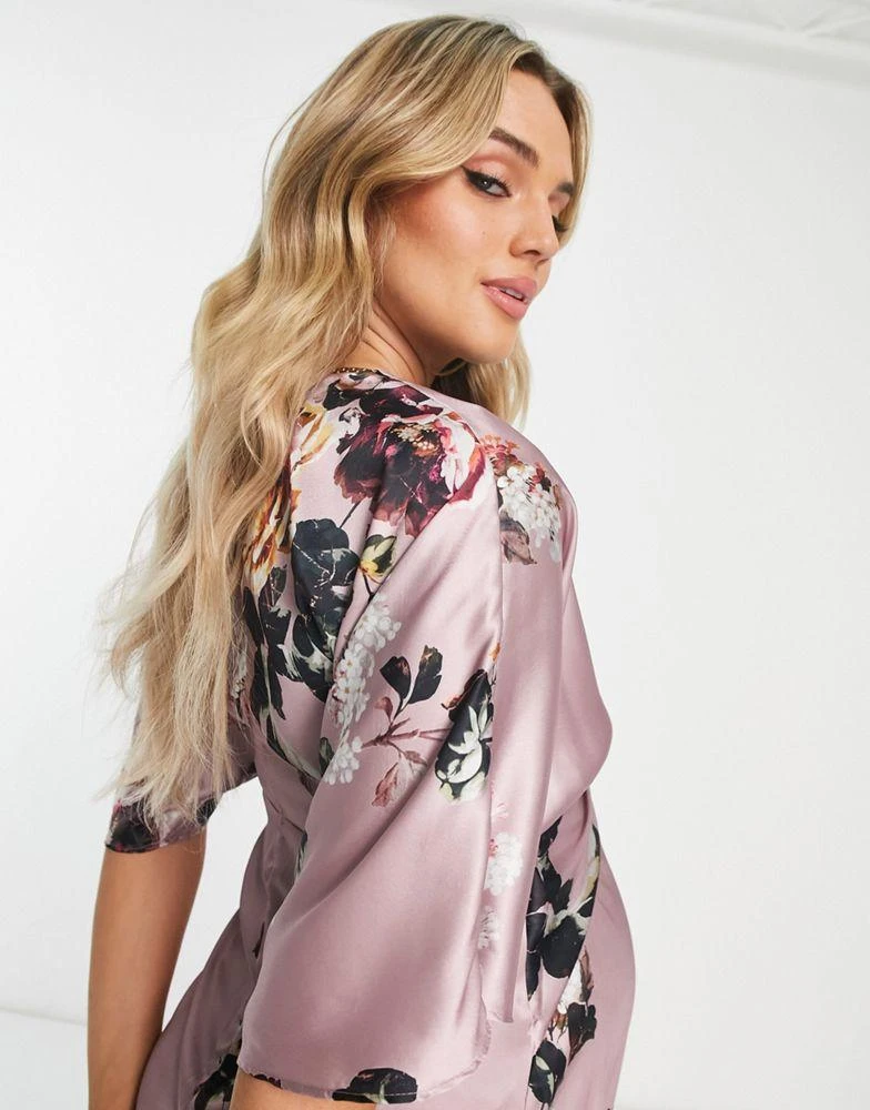 Hope & Ivy Maternity Hope & Ivy Maternity kimono sleeve satin maxi dress in mauve 3