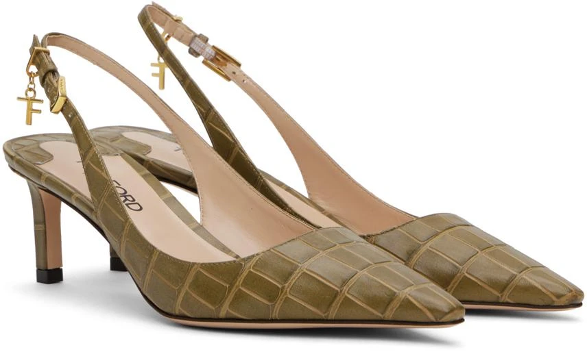 Tom Ford Khaki 55mm Stamped Croc Slingback Heels 4