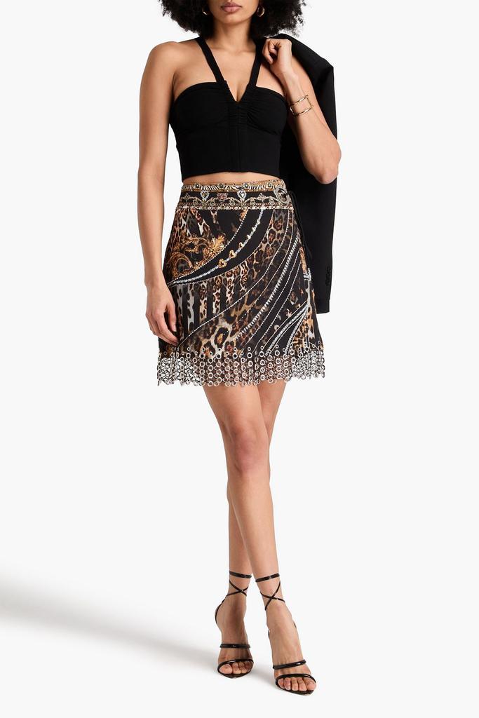 Camilla Embellished printed stretch-crepe mini wrap skirt