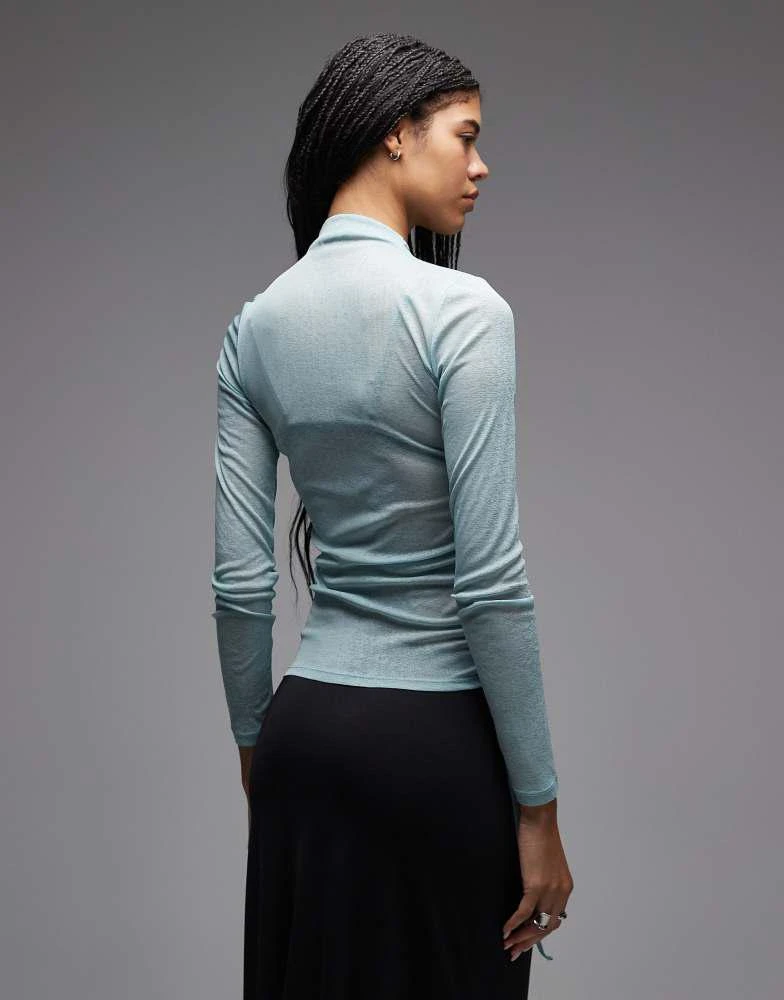 ASOS ASOS DSIGN high neck semi sheer ruched long sleeve top in light grey 3