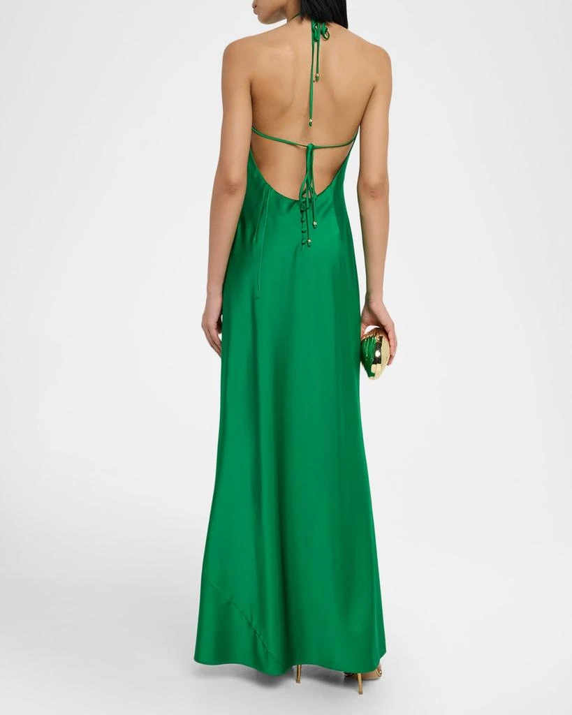 Liv Foster Low-Back Satin Halter Gown 3