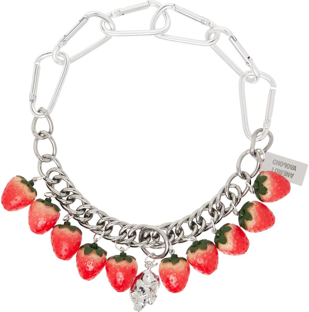 CHOPOVA LOWENA Silver Strawberry Piggy Necklace