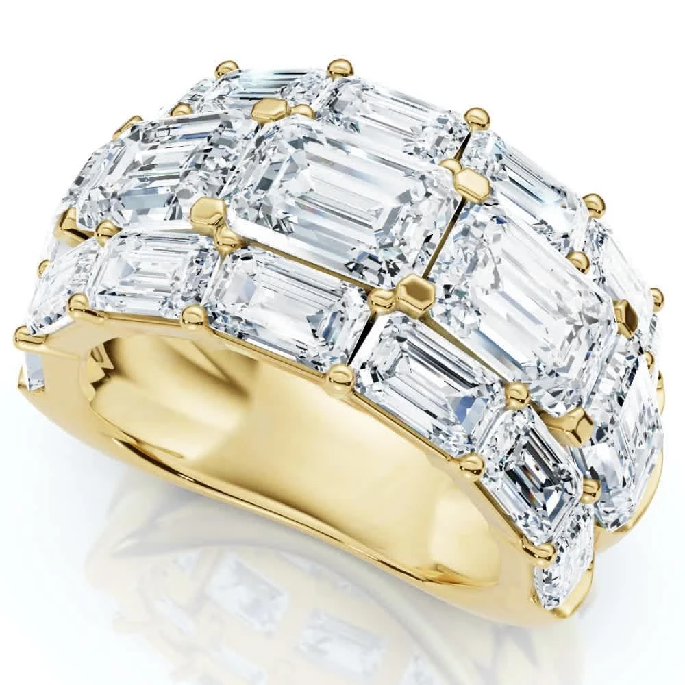 Pompeii3 9.70Ct Emerald Cut Diamond 3-Row Fashion Wide Ring Gold Lab Grown