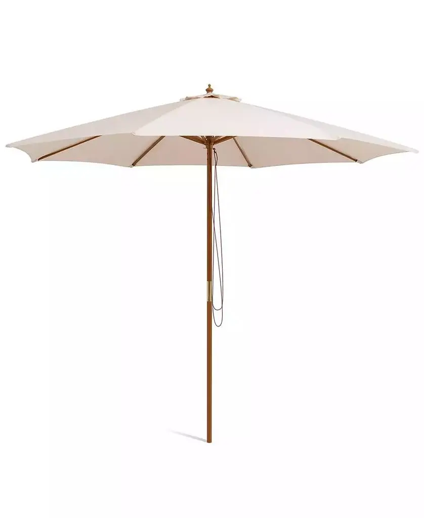 SUGIFT 10 Feet Patio Umbrella with 8 Wooden Ribs and 3 Adjustable Heights-Beige
