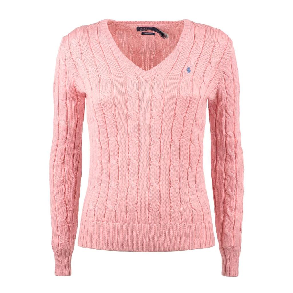 Ralph Lauren Ralph Lauren Pink V-Neck Braided Cotton Sweater