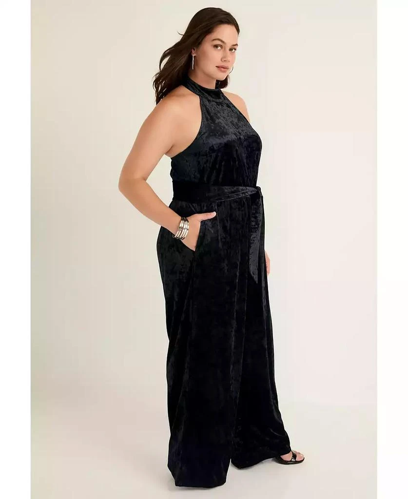 June & Vie June + Vie Women's June + Vie Crushed Velvet Halterneck Jumpsuit 3